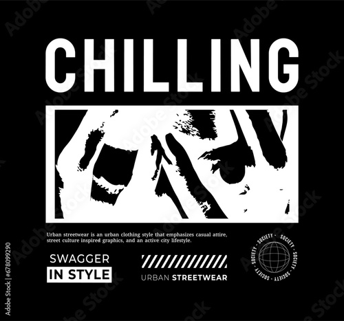 Urban black and white fashion seamlessly fusing streetwear aesthetics with typography. Specifically designed for screen printing on various items like T-shirts, jackets, posters, and hoodies.