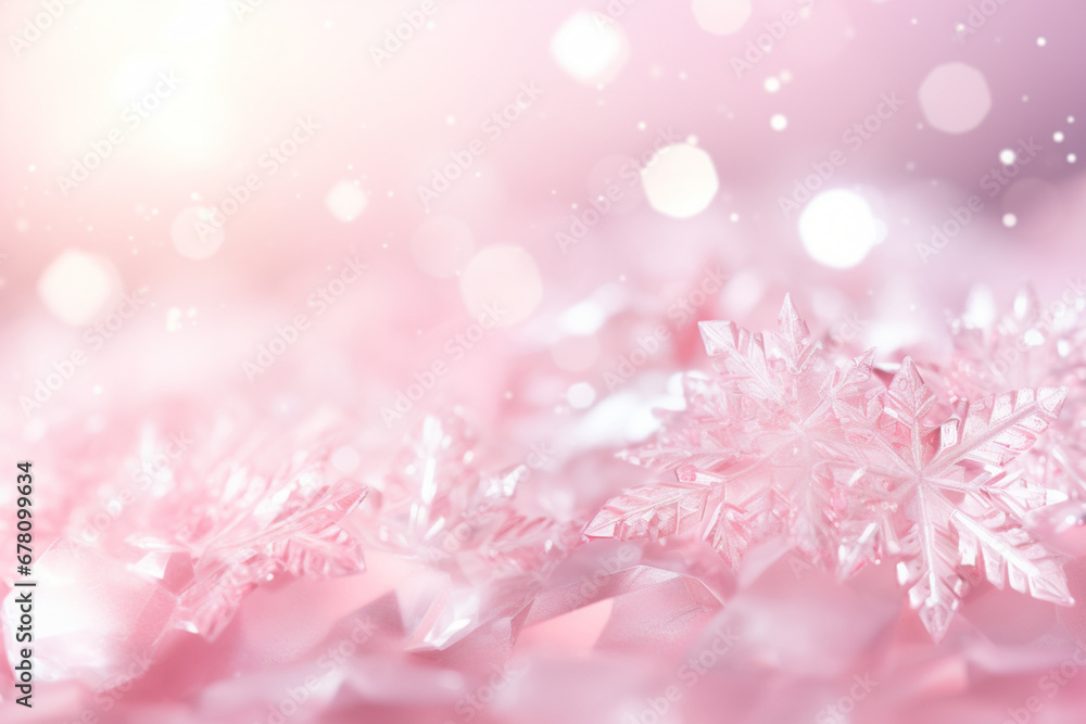 Pink shines with snow crystals background