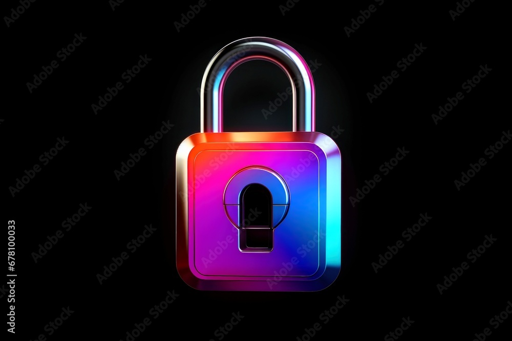 Abstract colorful neon padlock on black background Abstract colorful neon padlock on black background