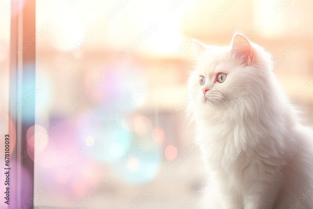 Close-up of cute cat gazing at something with beautiful bokeh background