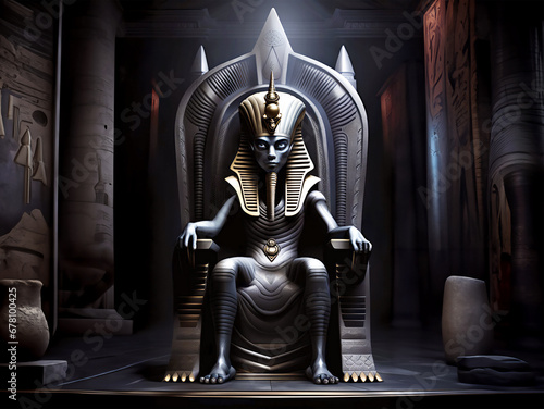 Alien Pharaoh sat in his throne - Fantasy art