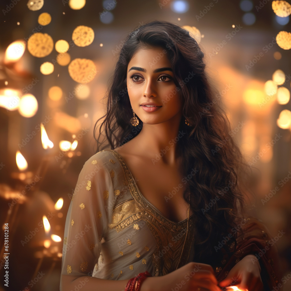 Young and beautiful indian woman celebrating diwali festival. Young and beautiful indian woman celebrating diwali festival.
