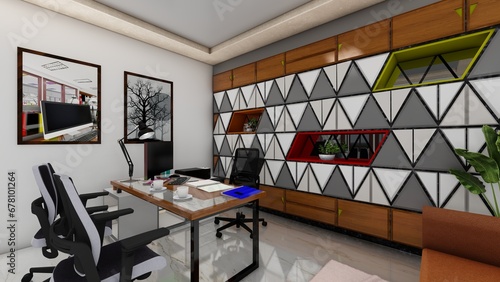 Elegant modern office interior design. 3d rendering