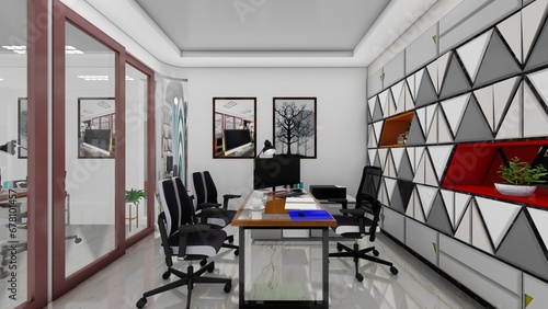 Professional Office workspace  at the desk creative interior design. room for the CEO. 3d Rendering