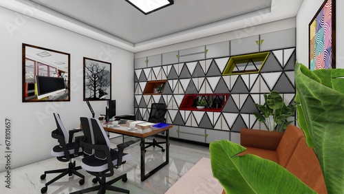 Elegant modern office interior design. 3d rendering