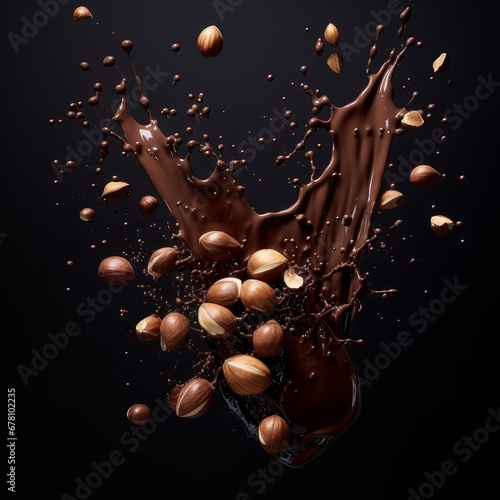 chocolate explosion on black background , generated by AI
