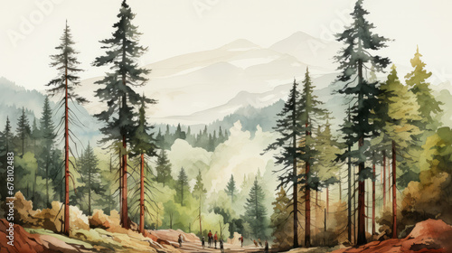 Illustration of sequoia tree forest background photo