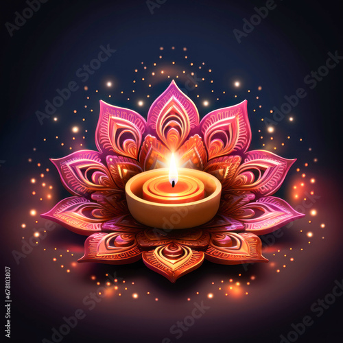 Diwali rangoli with oil lamp
