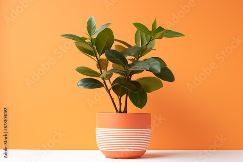 Potted house plant in an orange terracotta pot, aesthetic look