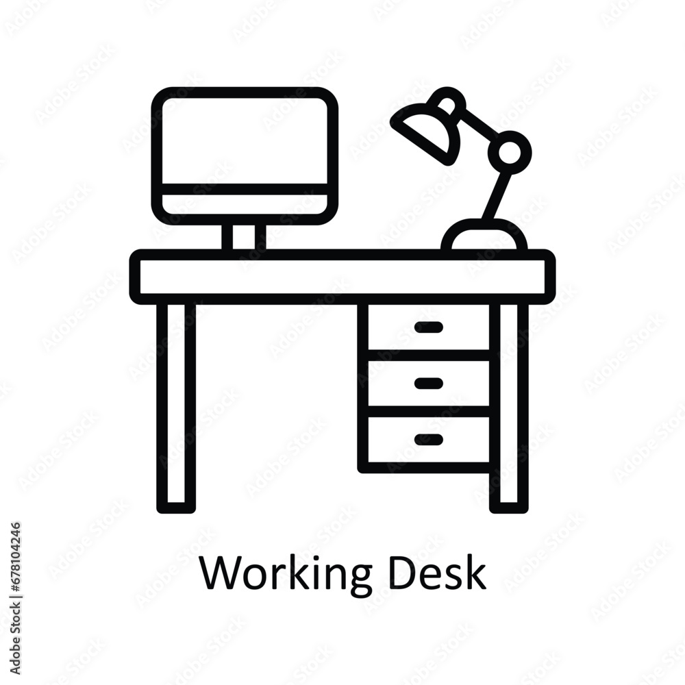 Working Desk vector outline Icon Design illustration. Business And Management Symbol on White background EPS 10 File Working Desk vector outline Icon Design illustration. Business And Management Symbol on White background EPS 10 File