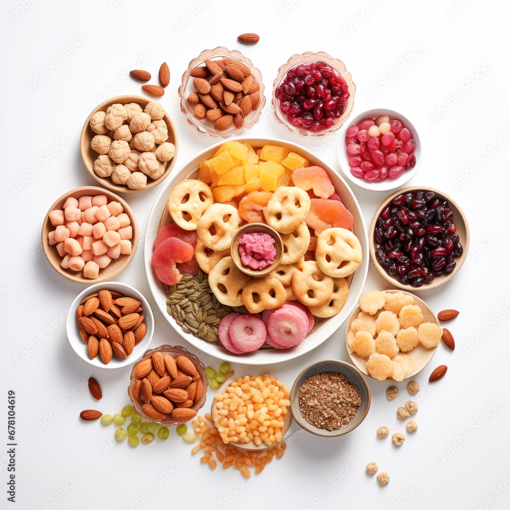 Indian sweets and snack in plate on white background Indian sweets and snack in plate on white background