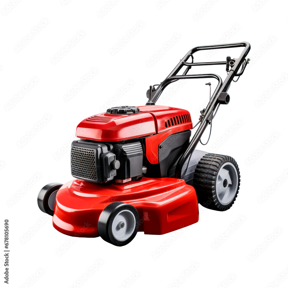 Red lawnmower. Isolated on transparent background.