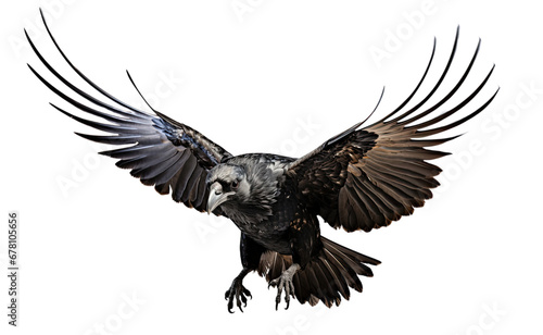 A crow flying on transparent background, PNG file