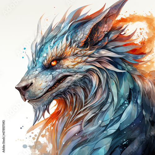 watercolor Fire dragon clipart, Generative Ai