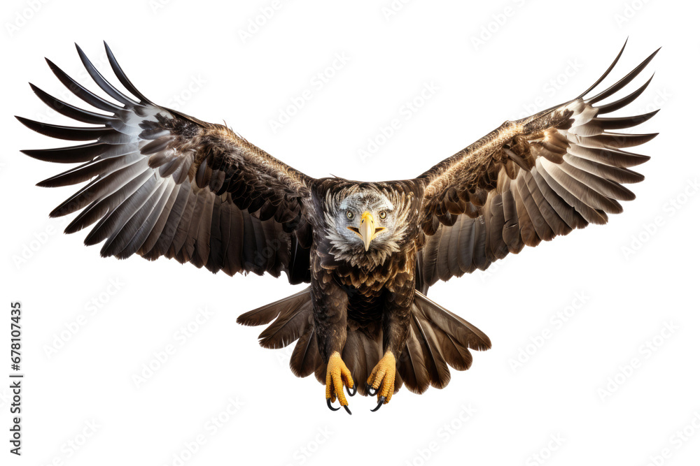 Obraz premium Bald eagle in flight on transparent background, PNG file