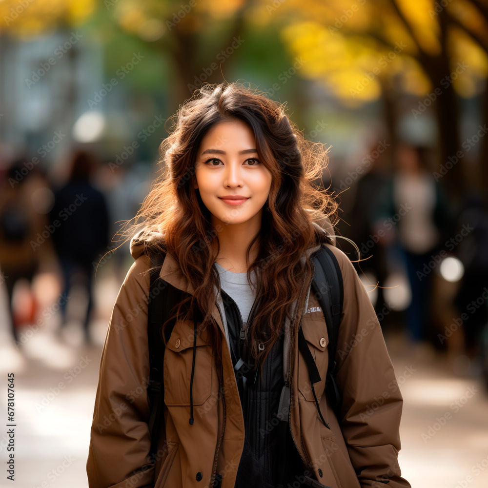 Young Asian Woman Smiling in Autumn Outdoors