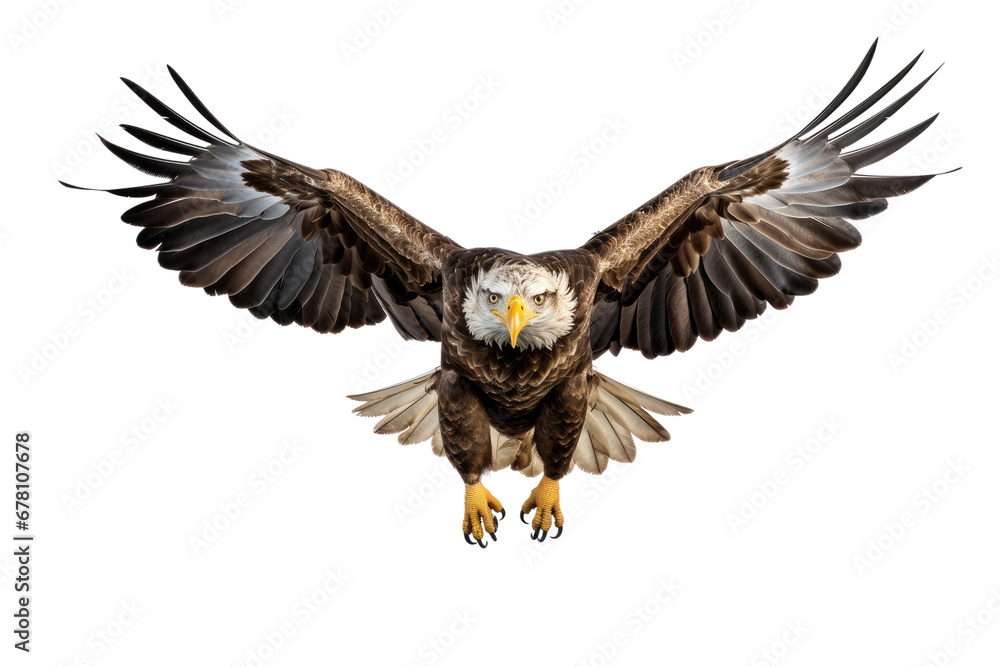 Obraz premium Bald eagle in flight on transparent background, PNG file