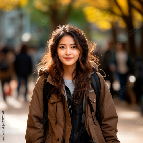 Young Asian Woman Smiling in Autumn Outdoors © ciprian