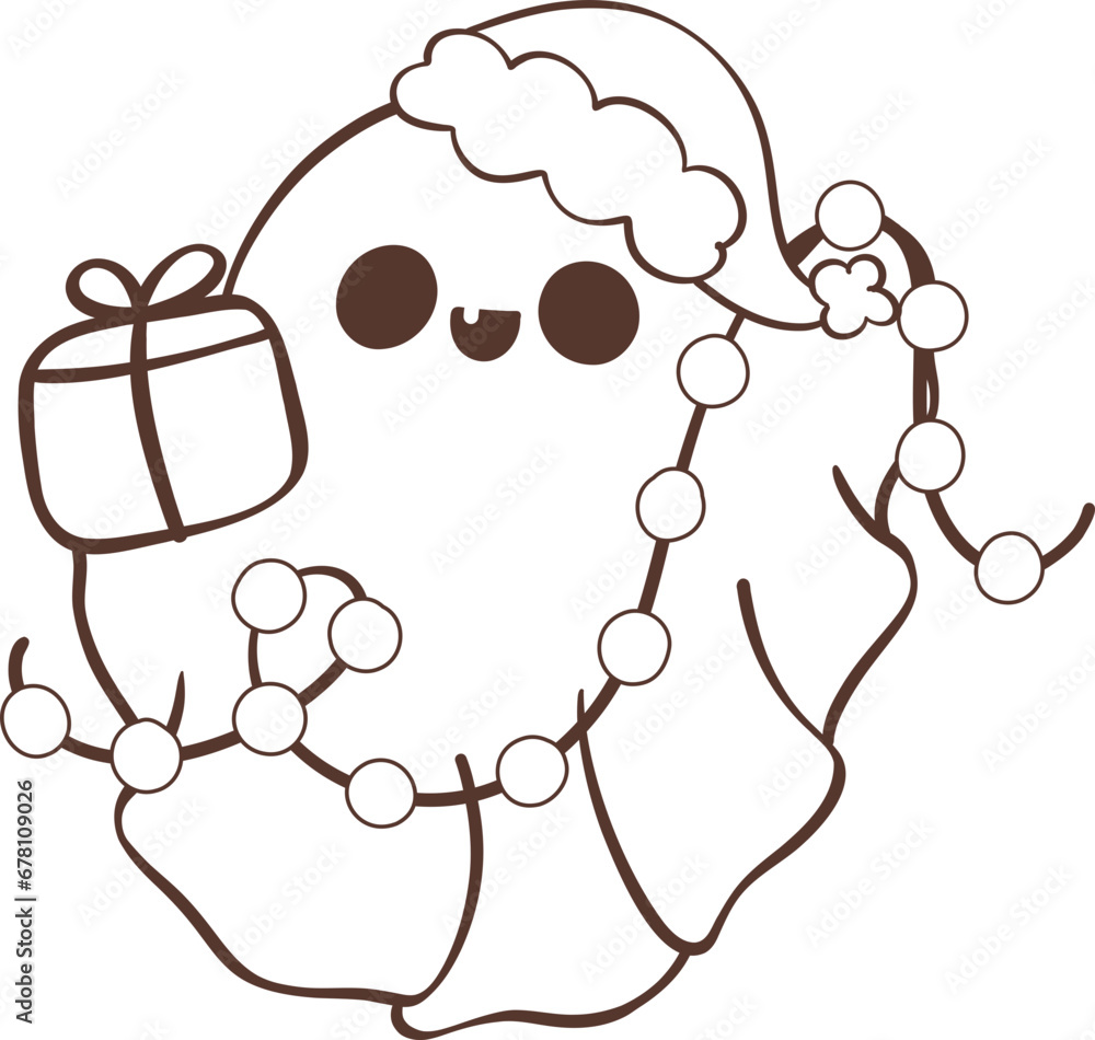 Christmas Ghost Outline, Kawaii cartoon hand drawing Christmas Ghost Outline, Kawaii cartoon hand drawing