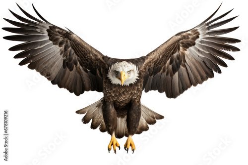 Bald eagle in flight on transparent background, PNG file
