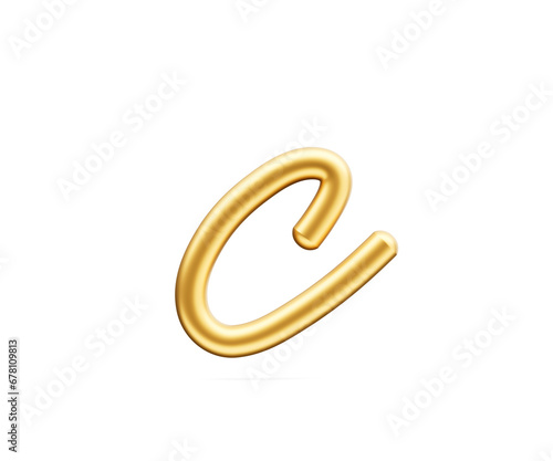 3d Golden Shiny Small Letter c Alphabet c Rounded Inflatable Font White Background 3d Illustration