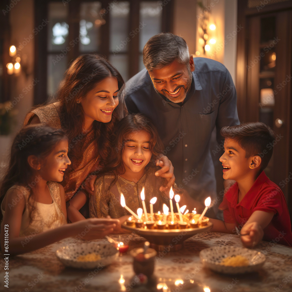 Indian family celebrating diwali festival