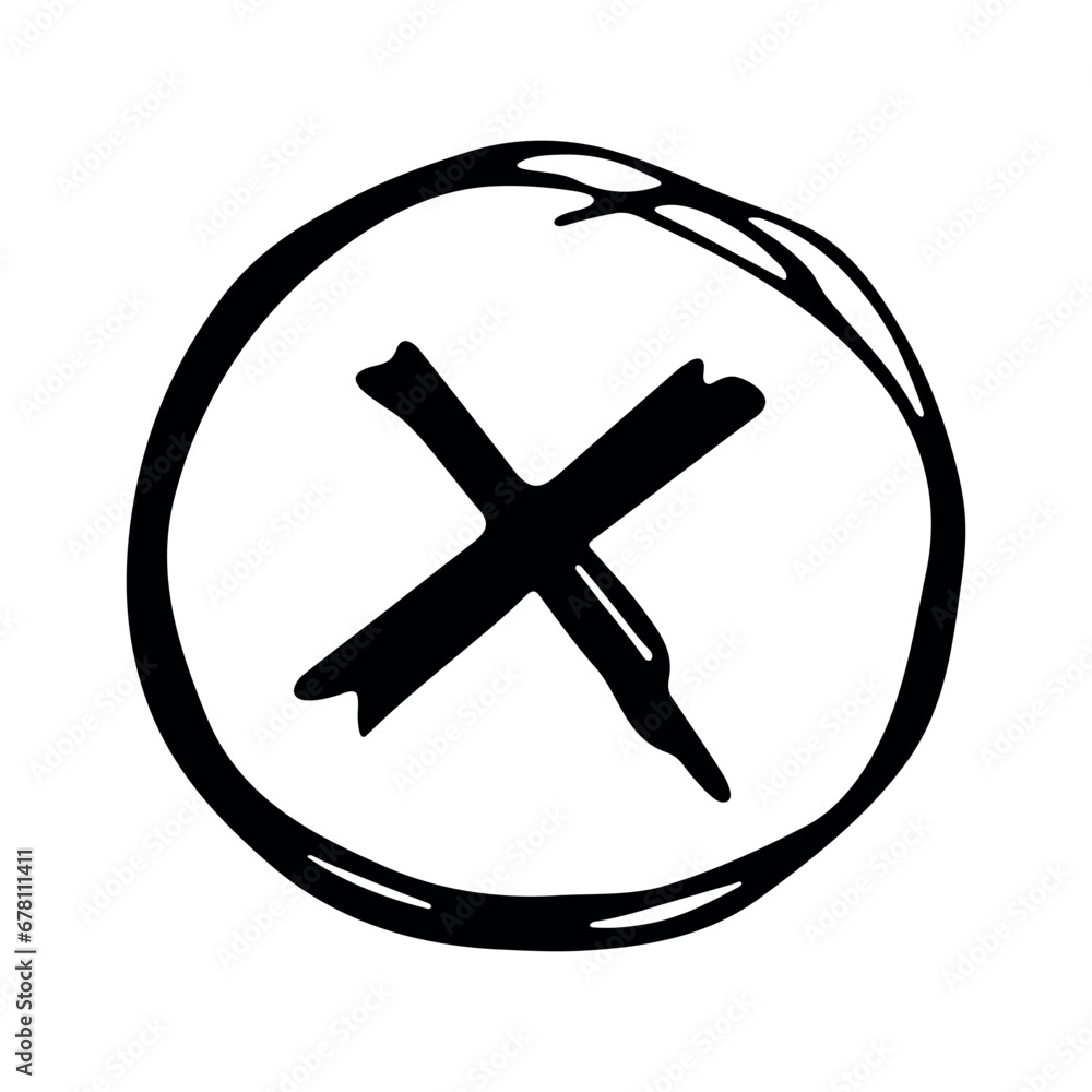 Hand drawn cross mark illustration. Marker wrong sign clipart. Ink scribble checkbox. Single element Hand drawn cross mark illustration. Marker wrong sign clipart. Ink scribble checkbox. Single element