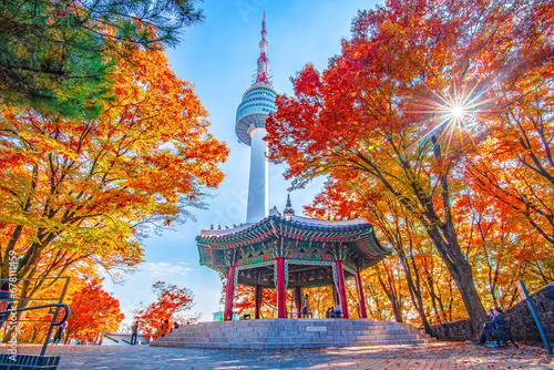 
Namsan Tower and pavilion during the autumn leaves in Seoul, South Korea. photo