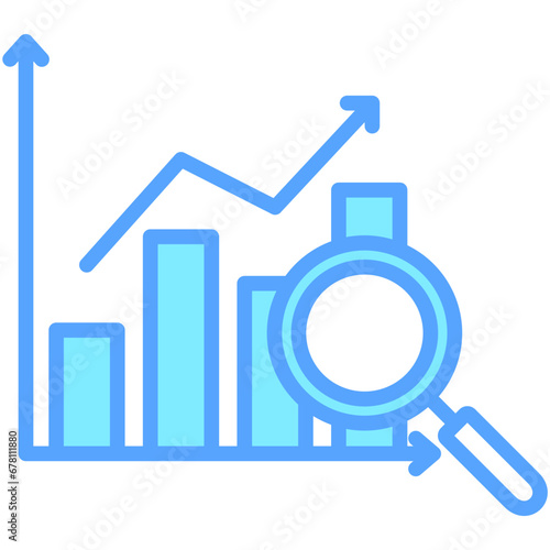 Analytics blue color icon are typically used in a wide range of applications, including websites, apps, presentations, and documents related to business analytics theme.