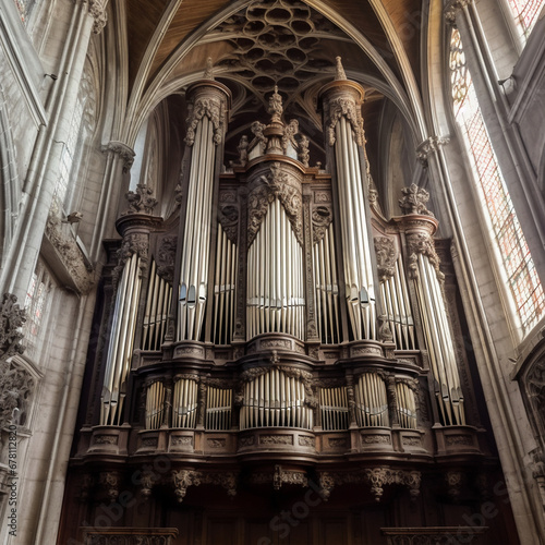 Great organ in the Cathedral, Gothic style, Middle Ages.
