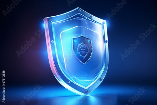 3D rendering, shield and technological background, cloud native security concept illustration