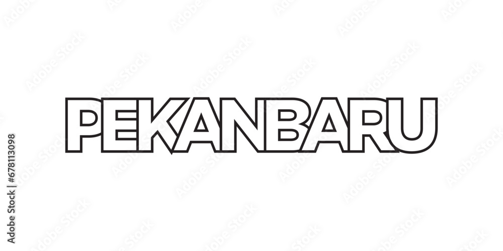 Pekanbaru in the Indonesia emblem. The design features a geometric style, vector illustration with bold typography in a modern font. The graphic slogan lettering.