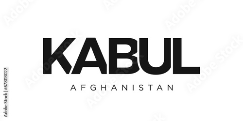 Kabul in the Afghanistan emblem. The design features a geometric style, vector illustration with bold typography in a modern font. The graphic slogan lettering.