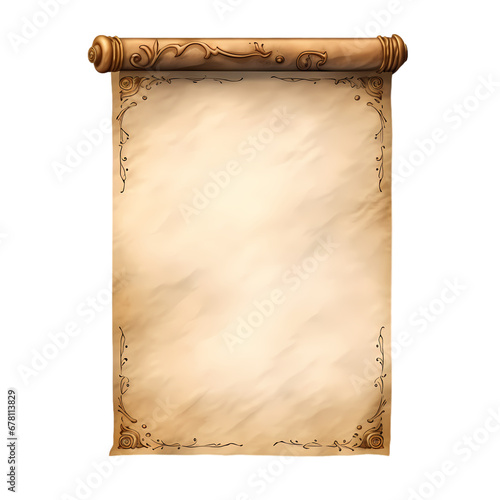 Medieval parchment on transparent background, white background, isolated, icon material, commercial photography photo