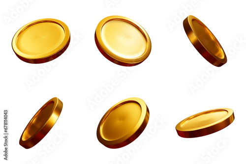Glossy Gold Coins set PNG. Transparent background photo