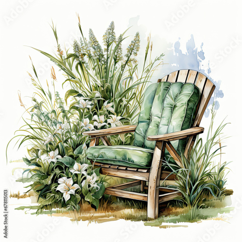 watercolor Grass furniture clipart, Generative Ai