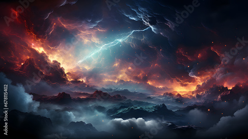 Cloud lightning appear in nebula clouds.