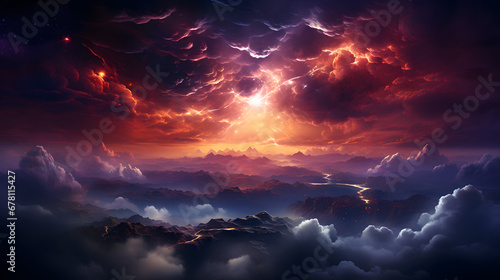 Cloud nebula against a starry night. Vibrant space galaxy. Ai generated