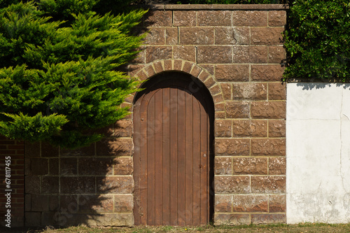 Garden Doorway in block wall on seafront mansion near Littlehampton in West Sussex, England