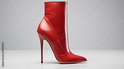 Tall red boot with pointed toe and high heel with no zip photo