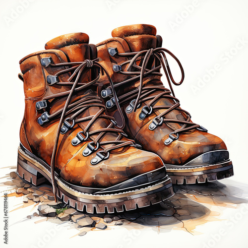 watercolor Hiking Boot clipart, Generative Ai