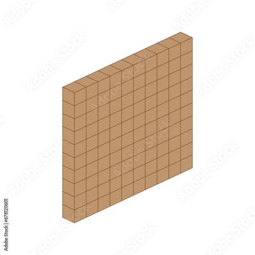 Flats represent hundreds. Learning about base ten blocks. Flats longs squares in mathematics. Scientific resources for teachers and students. Vector illustration.