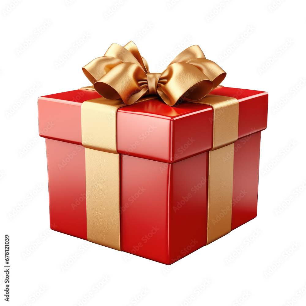 Fototapeta premium Christmas gift square box with ribbon transparent background
