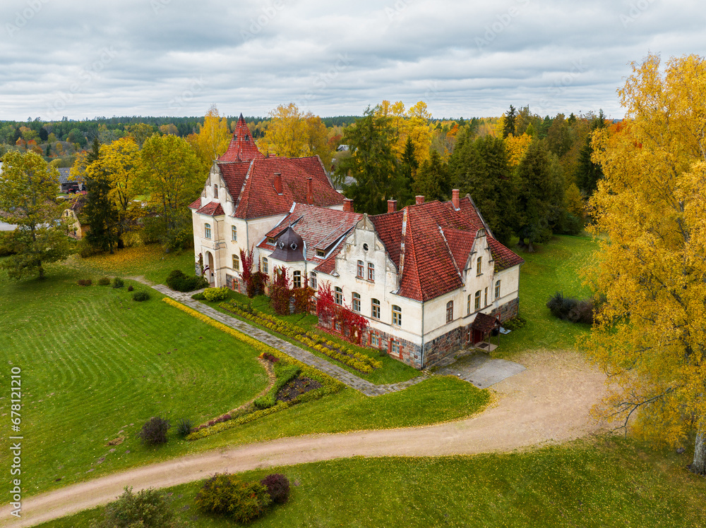 Mayor's manor on a colorful autumn day, Latvia