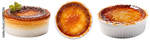 Crème brûlée with a caramelized sugar crust isolated on white background, dessert collection