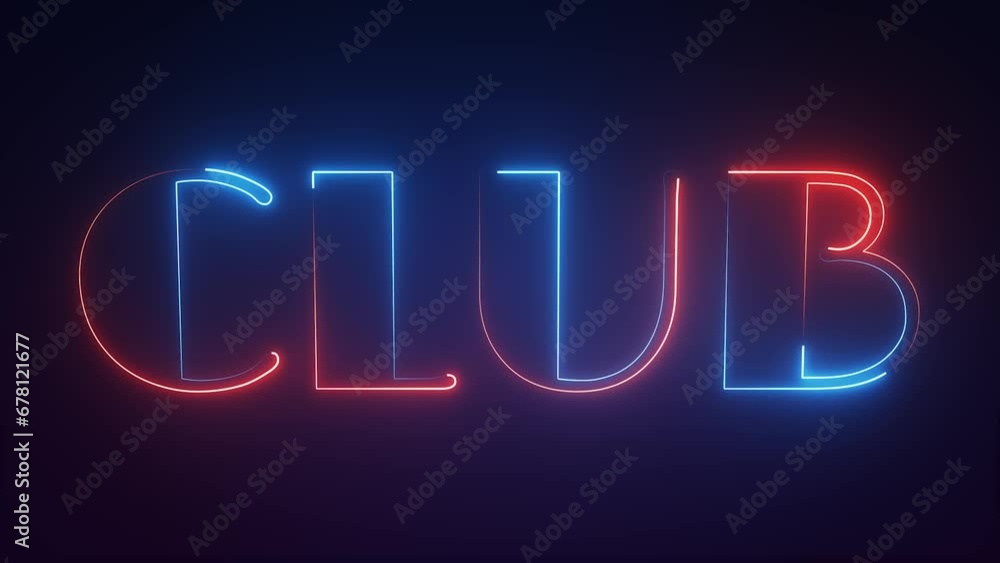 neon light club text animated on dark background neon light club text animated on dark background