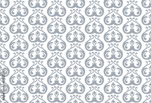 Wallpaper in the style of Baroque. Seamless vector background. White and gray floral ornament. Graphic pattern for fabric, wallpaper, packaging. Ornate Damask flower ornament.