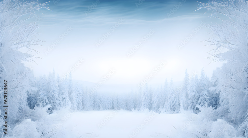 winter frame background, snow, snowflake, winter-themed blue and white background, web banner design, copy space, AI generative