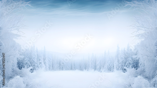 winter frame background, snow, snowflake, winter-themed blue and white background, web banner design, copy space, AI generative © Nusrat_j_VectorArt