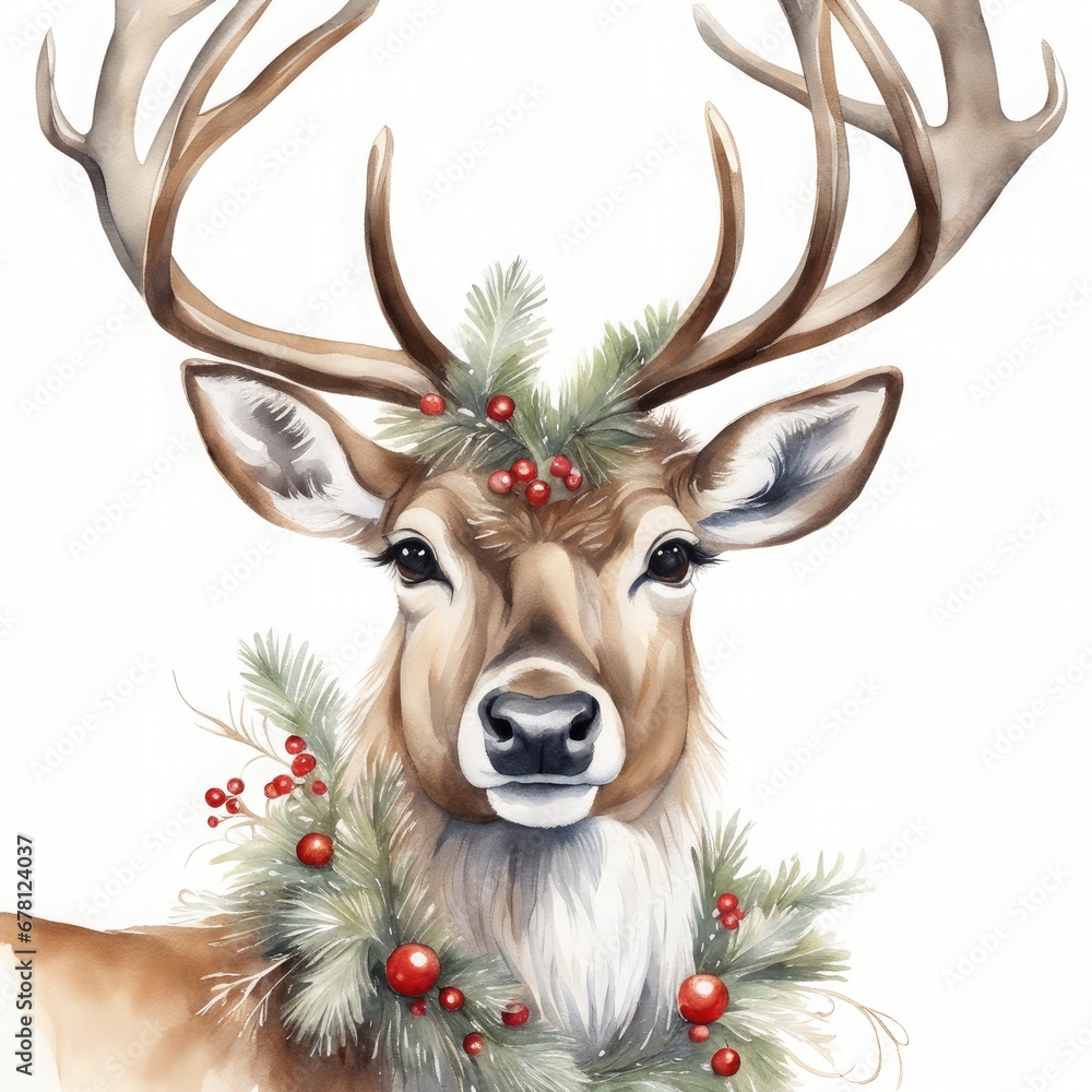 Obraz premium Winter Elegance: Chic Christmas Reindeer Watercolor